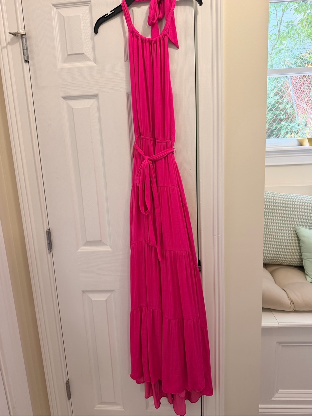 Naked Zebra Hot Pink Tiered Halter Maxi Dress
